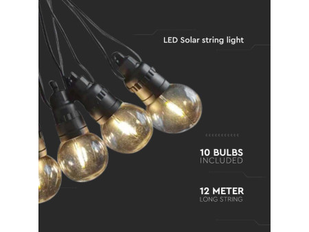 SKU 7804 VT-70512 V-TAC Catenaria LED Solare 12m con 10 Lampadine 0.5W con Telecomando 3000K IP44