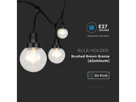 SKU 8971 VT-720S V-TAC Catenaria LED 3m per 6 Lampadine E27 (max 60W) con Diffusori Globo Trasparenti IP65
