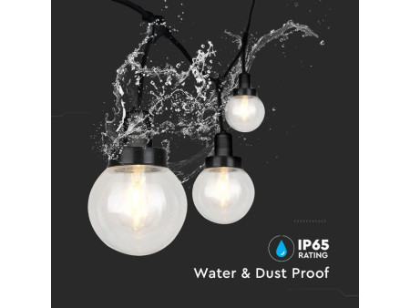 SKU 8971 VT-720S V-TAC Catenaria LED 3m per 6 Lampadine E27 (max 60W) con Diffusori Globo Trasparenti IP65