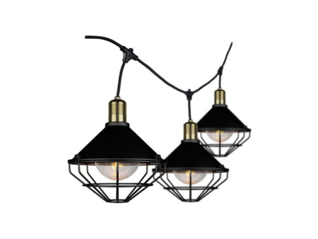 SKU 8974 VT-717S V-TAC Catenaria LED 3m per 6 Lampadine E27 (max 60W) Lanterne Diffusori Nere IP65