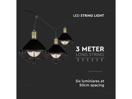 SKU 8974 VT-717S V-TAC Catenaria LED 3m per 6 Lampadine E27 (max 60W) Lanterne Diffusori Nere IP65