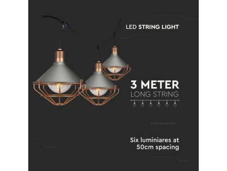 SKU 8975 VT-717BS V-TAC Catenaria LED 3m per 6 Lampadine E27 (max 60W) Lanterne Diffusori Bronzo I