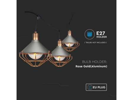 SKU 8975 VT-717BS V-TAC Catenaria LED 3m per 6 Lampadine E27 (max 60W) Lanterne Diffusori Bronzo I
