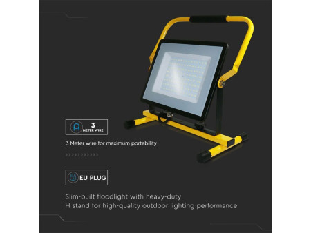 SKU 20124 VT-109 V-TAC PRO Faro LED SMD Chip Samsung da Cantiere 100W Giallo/ Nero Cavo 3m Spina UE 4000K