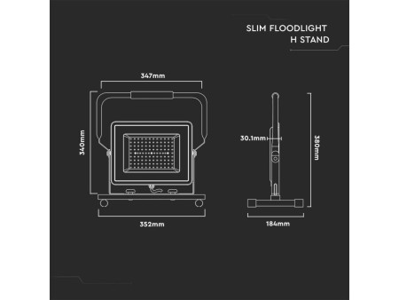 SKU 20125 VT-109 V-TAC PRO Faro LED SMD Chip Samsung da Cantiere 100W Giallo/Nero Cavo 3m Spina UE 6400K