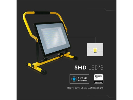 SKU 20125 VT-109 V-TAC PRO Faro LED SMD Chip Samsung da Cantiere 100W Giallo/Nero Cavo 3m Spina UE 6400K