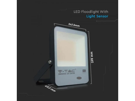 SKU 20177 VT-117 V-TAC PRO Faro LED SMD Chip Samsung 100W 100LM/W con Sensore Crepuscolare Nero 6500K IP65