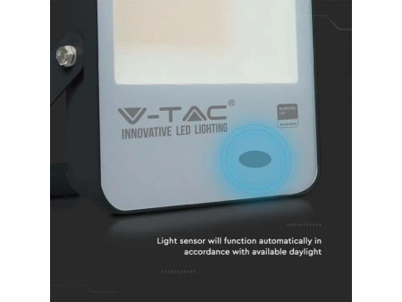 SKU 20175 VT-117 V-TAC PRO Faro LED SMD Chip Samsung 100W 100LM/W con Sensore Crepuscolare Nero 3000K IP65