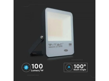 SKU 20177 VT-117 V-TAC PRO Faro LED SMD Chip Samsung 100W 100LM/W con Sensore Crepuscolare Nero 6500K IP65