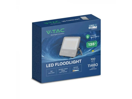 SKU 232006 VT-44101 V-TAC PRO Faro LED SMD Chip CREE 100W 135LM/W Slim Cavo 1m Nero 3000K IP65