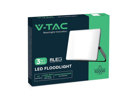SKU 23767 VT-44107CCT V-TAC Faro LED SMD 100W Slim Diffusore Opalino e Driver Integrato Nero CCT IP65