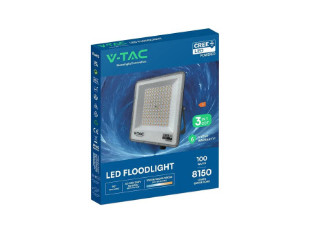 SKU 240716 VT-44110CCT V-TAC PRO Faro LED SMD Chip CREE 100W Driver Integrato Nero CCT IP65