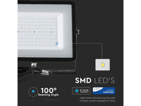 SKU 414 VT-100-B  V-TAC PRO Faro LED SMD Chip Samsung 100W Nero 6400K IP65