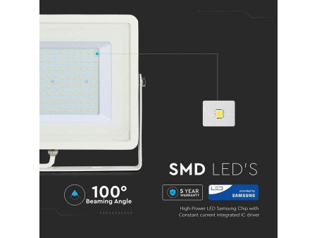 SKU 417 VT-100-W V-TAC PRO Faro LED SMD Chip Samsung 100W Bianco 6400K IP65