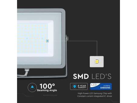 SKU 472 VT-100-G V-TAC PRO Faro LED SMD Chip Samsung 100W Grigio 3000K IP65