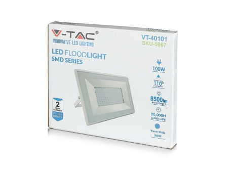 SKU 5967 VT-40101 V-TAC Faro LED SMD 100W E-Series Bianco 3000K IP65