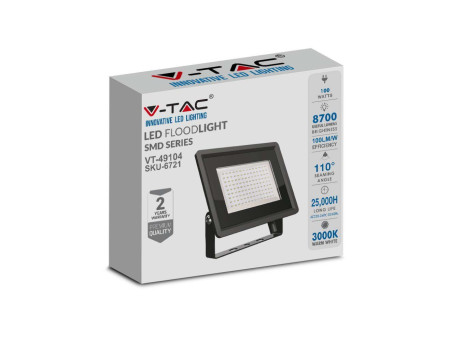 SKU 6721 VT-49104 V-TAC Faro LED SMD 100W F-Series con Driver IC Integrato Nero 3000K IP65