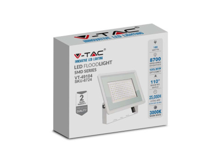 SKU 6725 VT-49104 V-TAC Faro LED SMD 100W F-Series con Driver IC Integrato Bianco 4000K IP65