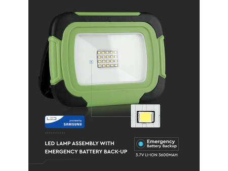 SKU 20038 VT-11-R V-TAC PRO Faro LED Chip Samsung 10W Ricaricabile con USB 4000K IP44