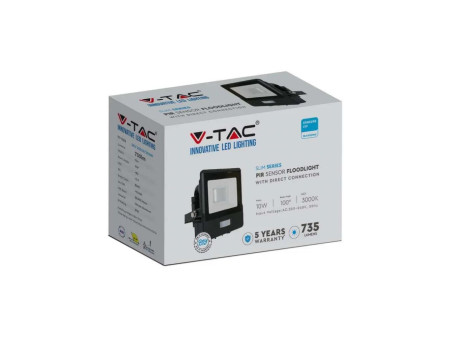 SKU 20256 VT-118S V-TAC PRO Faro LED SMD Chip Samsung 10W con Sensore PIR Nero 3000K IP65