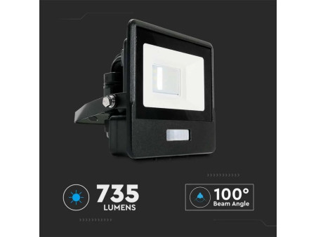 SKU 20256 VT-118S V-TAC PRO Faro LED SMD Chip Samsung 10W con Sensore PIR Nero 3000K IP65