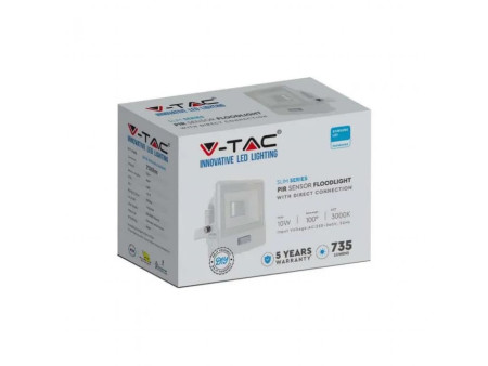 SKU 20270 VT-118S V-TAC PRO Faro LED SMD Chip Samsung 10W con Sensore PIR Bianco 6500K IP65
