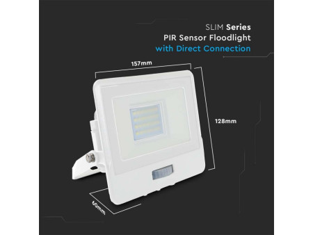 SKU 20272 VT-128S V-TAC PRO Faro LED SMD Chip Samsung 20W con Sensore PIR Bianco 4000K IP65
