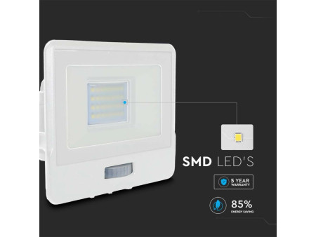 SKU 20272 VT-128S V-TAC PRO Faro LED SMD Chip Samsung 20W con Sensore PIR Bianco 4000K IP65