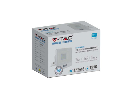 SKU 20273 VT-128S V-TAC PRO Faro LED SMD Chip Samsung 20W con Sensore PIR Bianco 6500K IP65