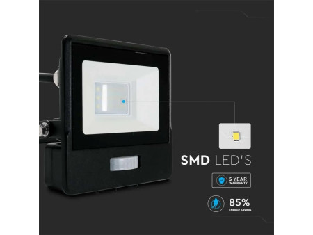 SKU 20280 VT-118S-1 V-TAC PRO Faro LED SMD Chip Samsung 10W con Sensore PIR Cavo 1m Nero 3000K IP65