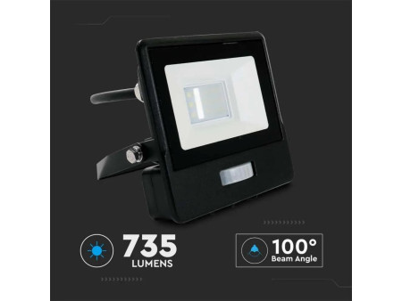 SKU 20280 VT-118S-1 V-TAC PRO Faro LED SMD Chip Samsung 10W con Sensore PIR Cavo 1m Nero 3000K IP65