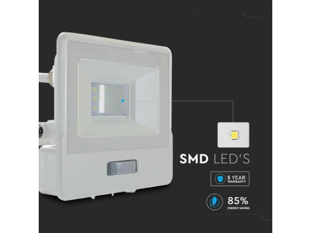 SKU 20294 VT-118S V-TAC PRO Faro LED SMD Chip Samsung 10W con Sensore PIR Cavo 1m Bianco 6500K IP65
