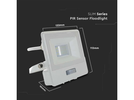 SKU 20292 VT-118S V-TAC PRO Faro LED SMD Chip Samsung 10W con Sensore PIR Cavo 1m Bianco 3000K IP65