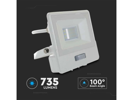 SKU 20294 VT-118S V-TAC PRO Faro LED SMD Chip Samsung 10W con Sensore PIR Cavo 1m Bianco 6500K IP65