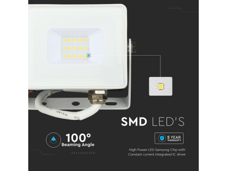 SKU 21427 VT-10-W V-TAC PRO Faro LED SMD Chip Samsung 10W Bianco 3000K IP65