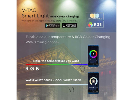SKU 3006 VT-5181 V-TAC Faro LED Smart 10W RGB+CCT Google e Alexa IP65