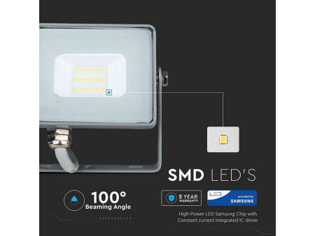 SKU 430 VT-10-G V-TAC PRO Faro LED SMD Chip Samsung 10W Grigio 3000K IP65