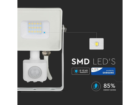 SKU 435 VT-10-S-W V-TAC PRO Faro LED SMD Chip Samsung 10W con Sensore PIR/Crepuscolare e Interruttore Bianco 6400K IP65