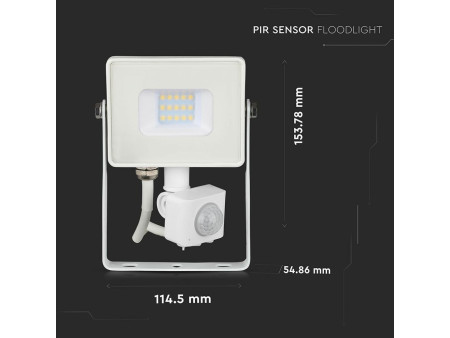 SKU 434 VT-10-S-W V-TAC PRO Faro LED SMD Chip Samsung 10W con Sensore PIR/Crepuscolare e Interruttore Bianco 4000K IP65