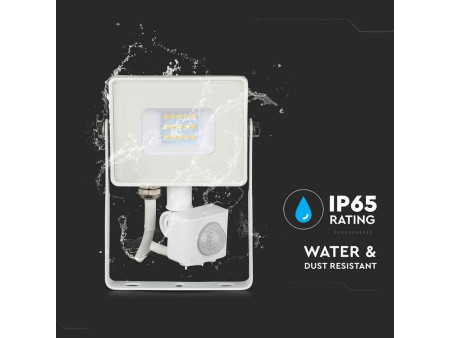 SKU 435 VT-10-S-W V-TAC PRO Faro LED SMD Chip Samsung 10W con Sensore PIR/Crepuscolare e Interruttore Bianco 6400K IP65
