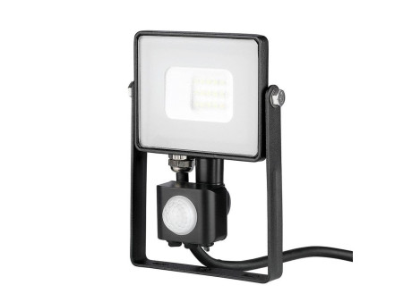 SKU 437 VT-10-S-B V-TAC PRO Faro LED SMD Chip Samsung 10W con Sensore PIR/Crepuscolare e Interruttore Nero 4000K IP65