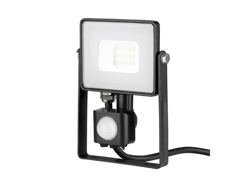 SKU 438 VT-10-S-B V-TAC PRO Faro LED SMD Chip Samsung 10W con Sensore PIR/Crepuscolare e Interruttore Nero 6400K IP65