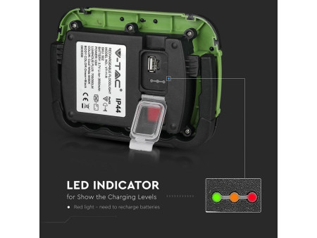 SKU 502 VT-11-R V-TAC PRO Faro LED SMD Chip Samsung 10W Ricaricabile con Sos Flash 6400K IP44