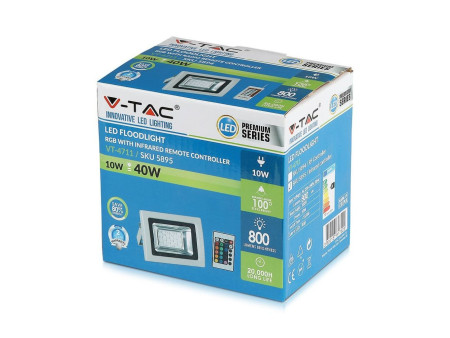 SKU 5895 VT-4711 V-TAC Faro LED SMD 10W con Telecomando IR Grigio RGB IP65