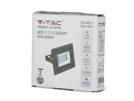 SKU 5940 VT-4011 V-TAC Faro LED SMD 10W E-Series Nero 3000K IP65