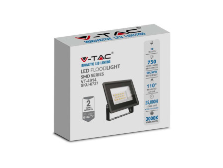 SKU 6729 VT-4914-B V-TAC Faro LED SMD 10W F-Series Driver Integrato Nero 6500K IP65