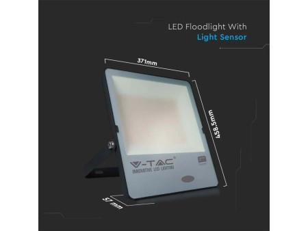 SKU 20181 VT-272 V-TAC PRO Faro LED SMD Chip Samsung 200W 100LM/W con Sensore Crepuscolare Nero 3000K IP65
