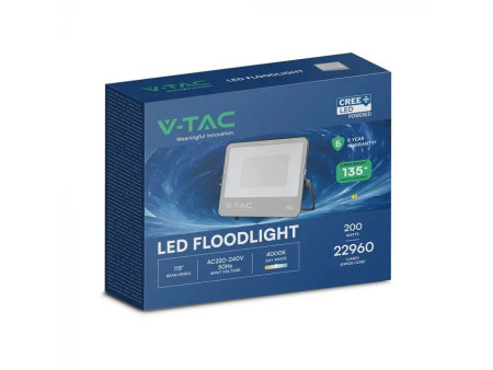 SKU 232216 VT-44201 V-TAC PRO Faro LED Slim SMD Chip CREE 200W 135LM/W Cavo 1m Nero 6500K IP65
