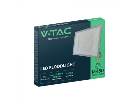 SKU 23975 VT-44208 V-TAC Faro LED SMD 200W Slim E-Series con Driver Integrato Bianco 4000K IP65