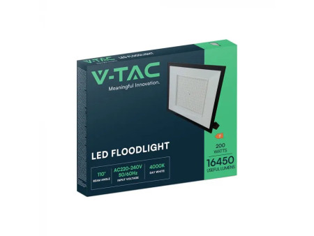 SKU 23977 VT-44208 V-TAC Faro LED SMD 200W Slim E-Series con Driver Integrato Nero 6500K IP65